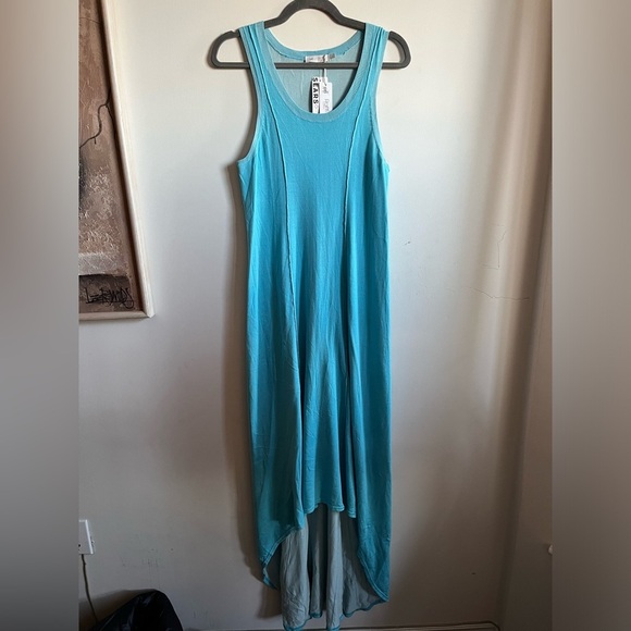 NWT RAFFI Cotton Sears Turquoise High Low Long Maxi Sleeveless Stretchy Dress - Picture 1 of 10